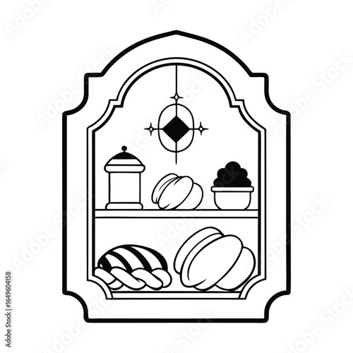 Retro bakery shop window vintage vector sketch