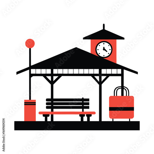 Vintage railway station platform vector sketch design