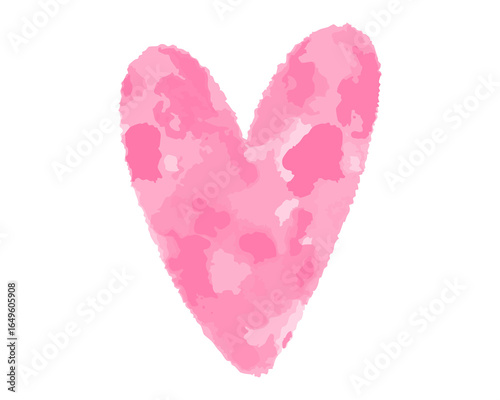 Watercolor pink heart with mottled painting texture, ideal for romantic stickers, cards and dreamy design accents. Vector illustration.