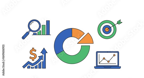 Business analytics charts and graphs illustration silhouette