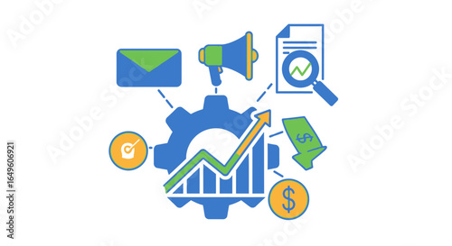 Marketing automation and business growth illustration silhouette