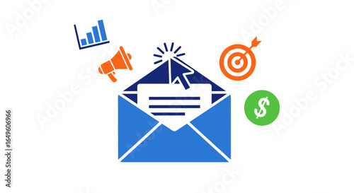 Email marketing campaign with target and statistics silhouette