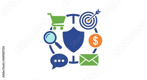 Illustration of business security with market items silhouette