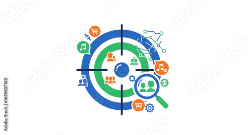 Target with icons representing audience and interests silhouette