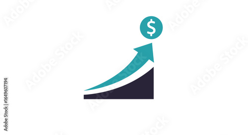 Growth arrow with dollar coin rising up the chart silhouette