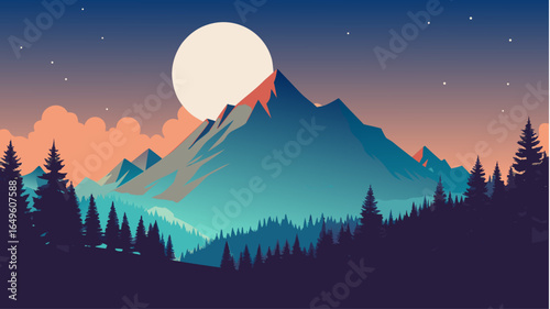 winter landscape with mountains and moon