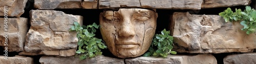 Weathered Stone Face in a Stone Wall