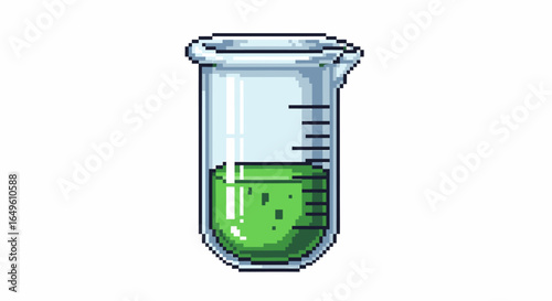Pixel Art Illustration of a Beaker with Green Liquid for Science Concepts