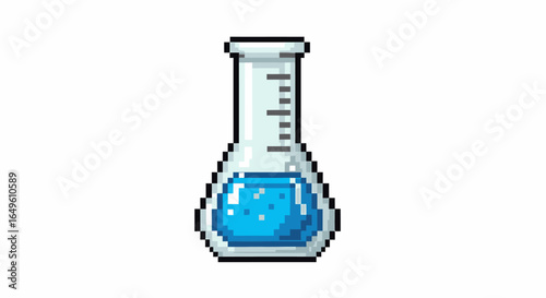 Pixel Art Blue Liquid in Conical Flask with Measuring Scale - Science Icon