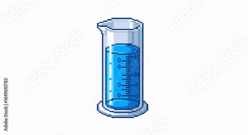 Pixel Art of Graduated Cylinder with Blue Liquid for Science Education
