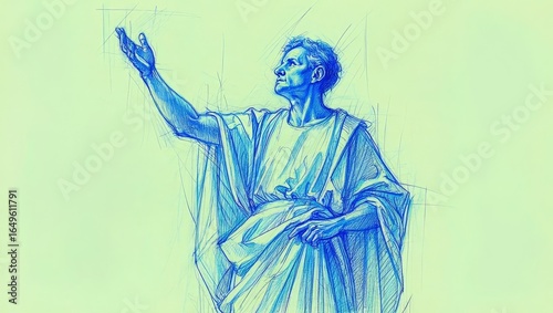 Sketch of Ancient Roman Man with Upward Gaze