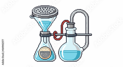 Pixel Art Illustration of Distillation Apparatus with Condenser