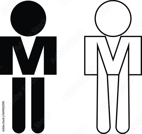 Men bathroom icon set, male restroom symbol in solid and outline style, WC pictogram for washroom signage, simple vector illustration for public toilet and lavatory design