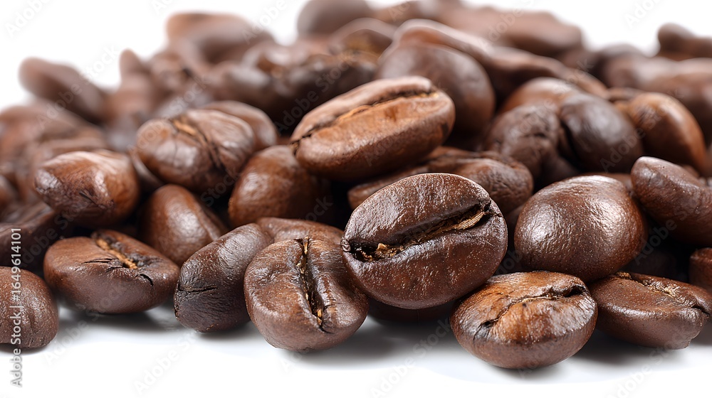 Naklejka premium Macro close-up of roasted coffee beans, showcasing rich textures and aromatic appeal