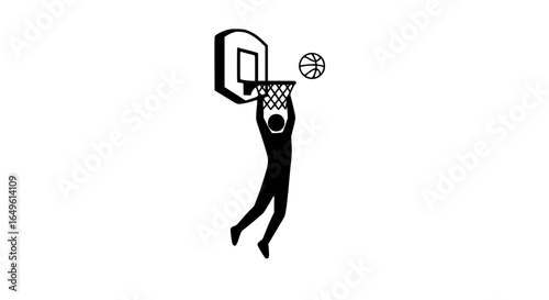 Man hanging on a basketball hoop