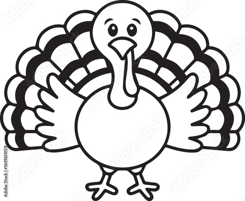 Cartoon turkey with fanned tail feathers and outstretched wings bird illustration