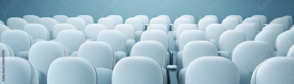 Fototapeta premium Empty Seats Soft Blue Auditorium Interior, Rows, Chairs , Theater, Event