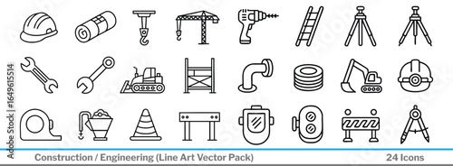 Dynamic construction and engineering icons for modern industrial design projects and professional illustrations