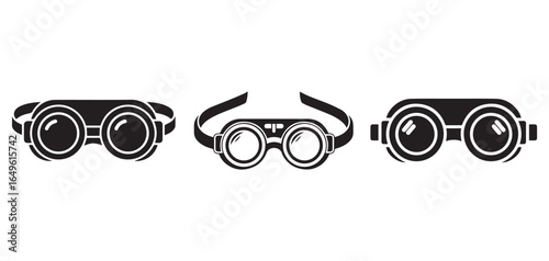Steampunk Goggles Vector Icons Retro Industrial Eyewear Silhouette Set for Fantasy and Cosplay Design