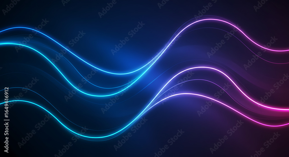 Fototapeta premium Abstract background featuring two glowing, wavy lines in shades of blue and pink against a dark backdrop, creating a modern and dynamic visual.