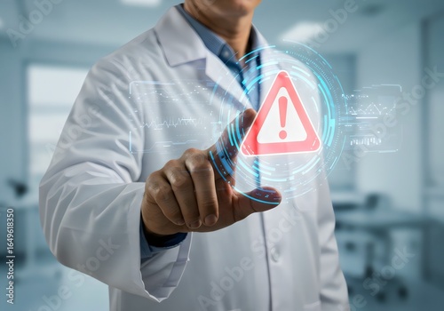 ​Medical Professional Interacting with a Digital Warning Sign