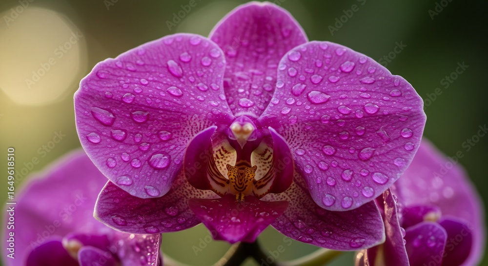 Obraz premium 鮮やか紫蘭 露光輝く 優雅な花びら. AI Generated