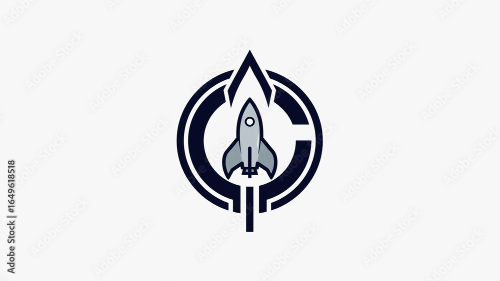 Fototapeta premium Rocket Launching Graphic with Geometric Circle on White