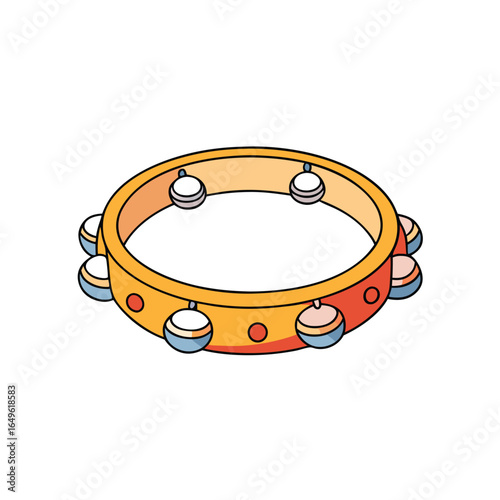 Cute cartoon tambourine with jingles isolated on white background