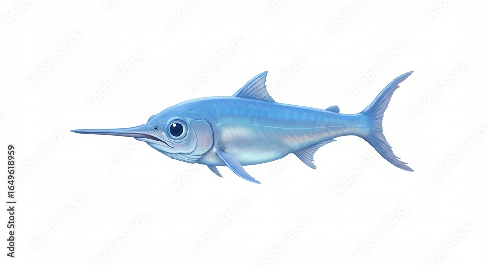 Obraz premium 鮮やか青色 優雅に泳ぐ 針魚イラスト. AI Generated