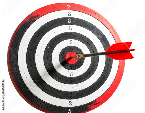 Red and white concentric target with arrow hitting bullseye on transparent background