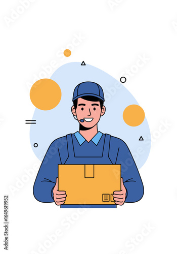 Man in uniform holding a package with a smile ready for delivery service