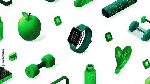 Green isometric fitness and wellness items.