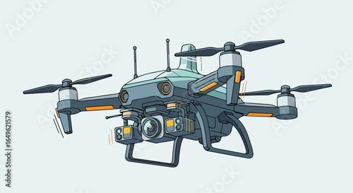 Advanced Quadcopter Drone with Integrated Camera and Multiple Antennas.