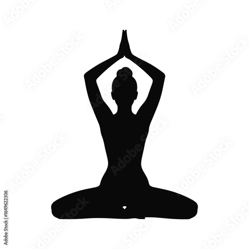 Silhouette of a person meditating in a yoga pose on a white background