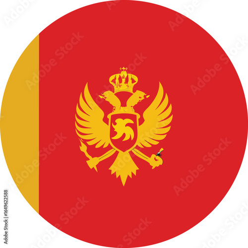 Montenegro flag round icon with golden coat of arms on red field