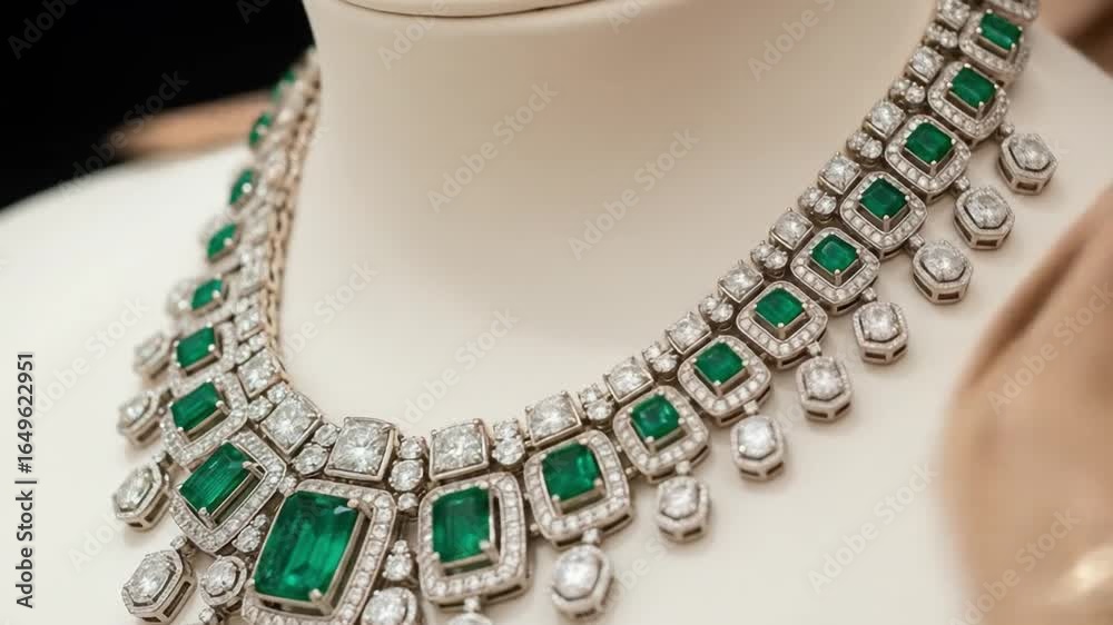 Emerald and Diamond Necklace Showcase: Luxurious Jewellery Close-Up and Details Emerald and Diamond Necklace Showcase: Luxurious Jewellery Close-Up and Details