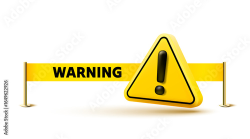 Warning caution sign, problem message mark, danger icon 3d. Vector 