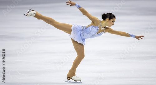 Graceful figure skater elegantly glides across ice under bright arena lights. AI Generated