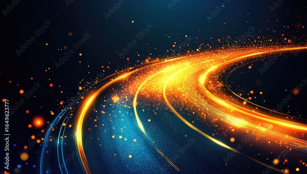 Fototapeta premium Abstract glowing road curves. A dynamic, futuristic view of glowing paths