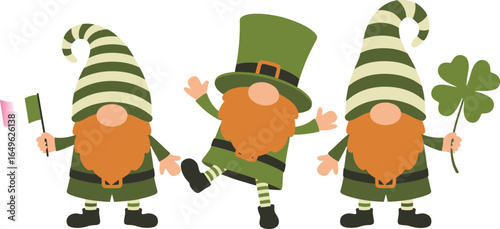 St. Patrick's Day Gnomes Celebrating with Shamrocks and Hats