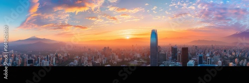 Breathtaking sunset over santiago chile skyline on independence day. Horizontal banner. Copy space. Chile National Day. Postcard from Chile