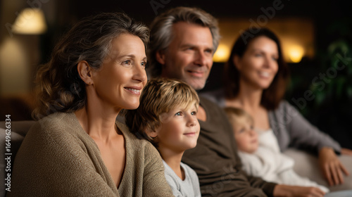 A multigenerational family enjoying a classic film night at home