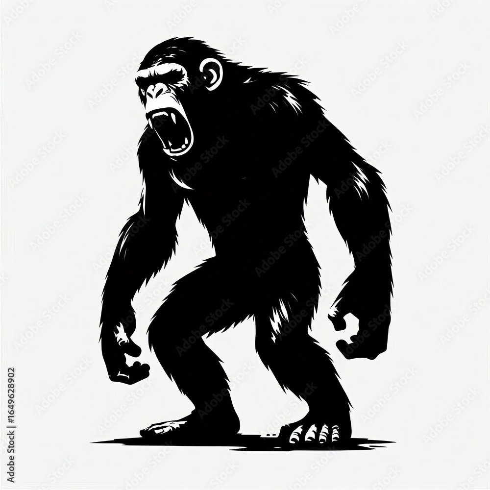 Fototapeta premium Fierce silhouette of a gorilla roaring with mouth open