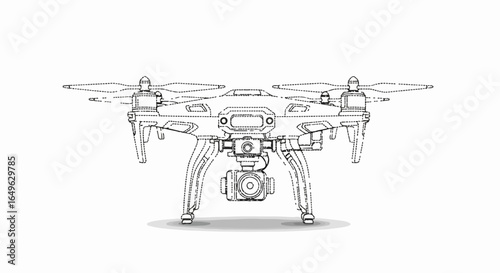 Detailed Sketch of a Quadcopter Drone with Camera Gimbal.