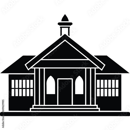 Indian style school building with veranda architectural illustration