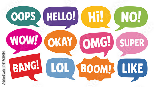 Colorful Speech Bubbles with Various Expressions Comic Book Style Vector Illustration Template Design for Social Media and Web Content