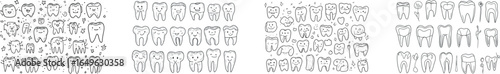 On an isolated white background is a line drawing of the upper and lower dentition