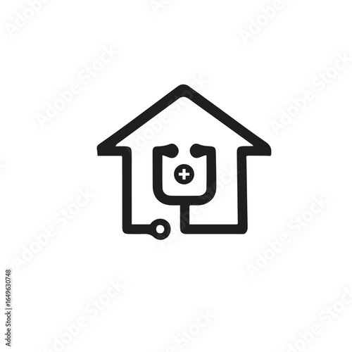 Medical home care or healthcare vector outline art/white background icon