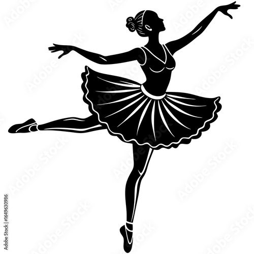 Silhouette of a graceful young ballet dancer in a black dress, captured in a beautiful pose