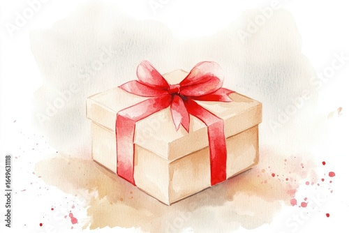 Watercolor gift box with red ribbon (4)
